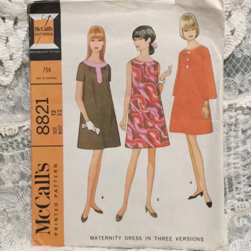 1960s maternity sewing pattern, McCall’s 8821, dress, 32” bust